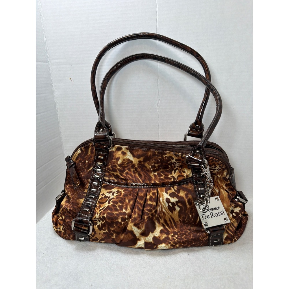 VTG Y2K Genna De Rossi Shoulder Bag Brown Leopard Print Croc Trim Satchel